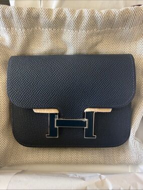 Hermes La Maison Navy Constance Slim Wallet
